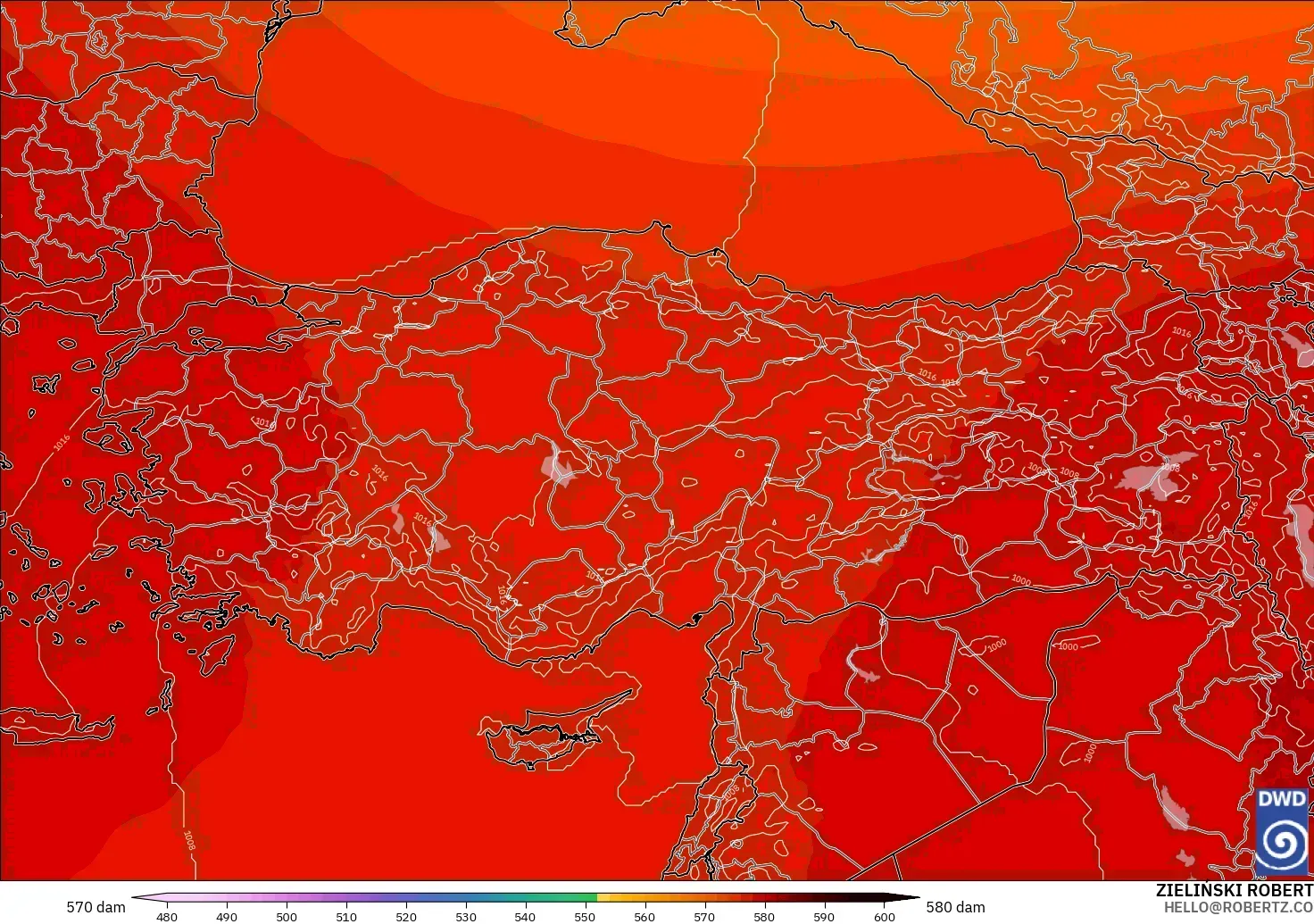 ICON modelo - Turquia, Altura geopotencial a 500 hPa