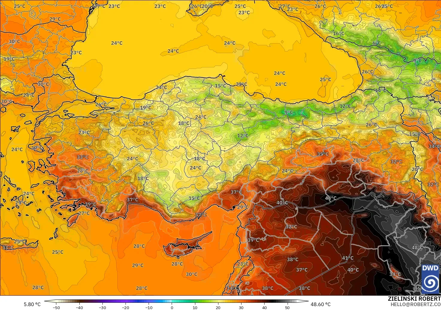 ICON modelo - Turquia, Temperatura a 2 m