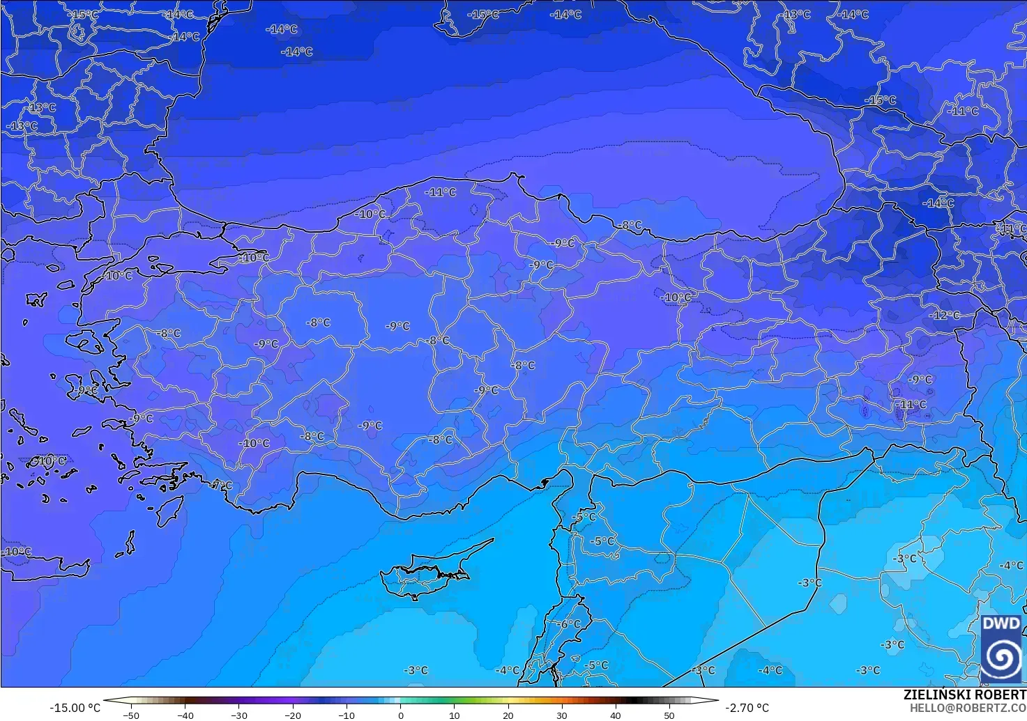 ICON modelo - Turquia, Temperatura a 500 hPa