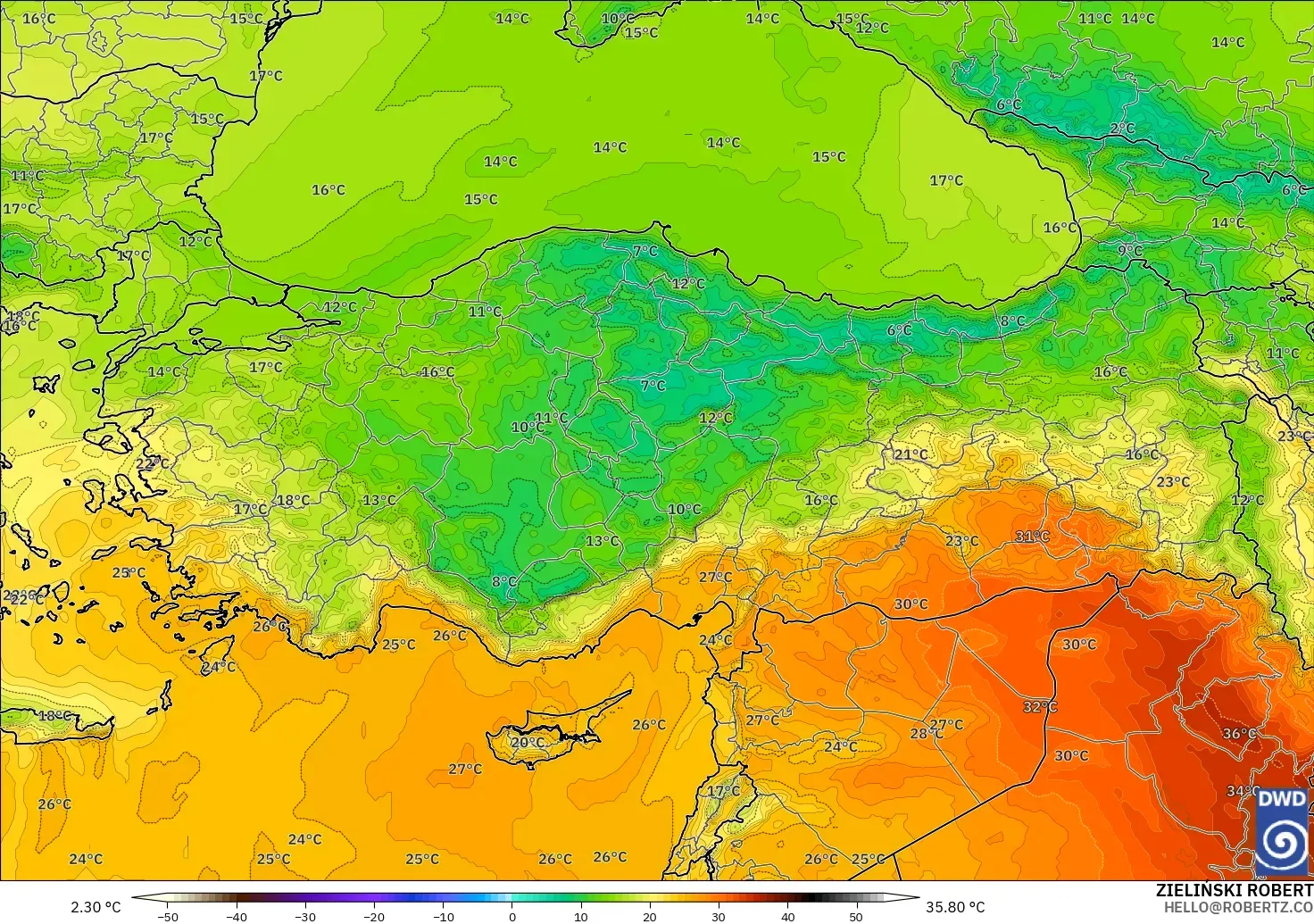 ICON modelo - Turquia, Temperatura a 850 hPa