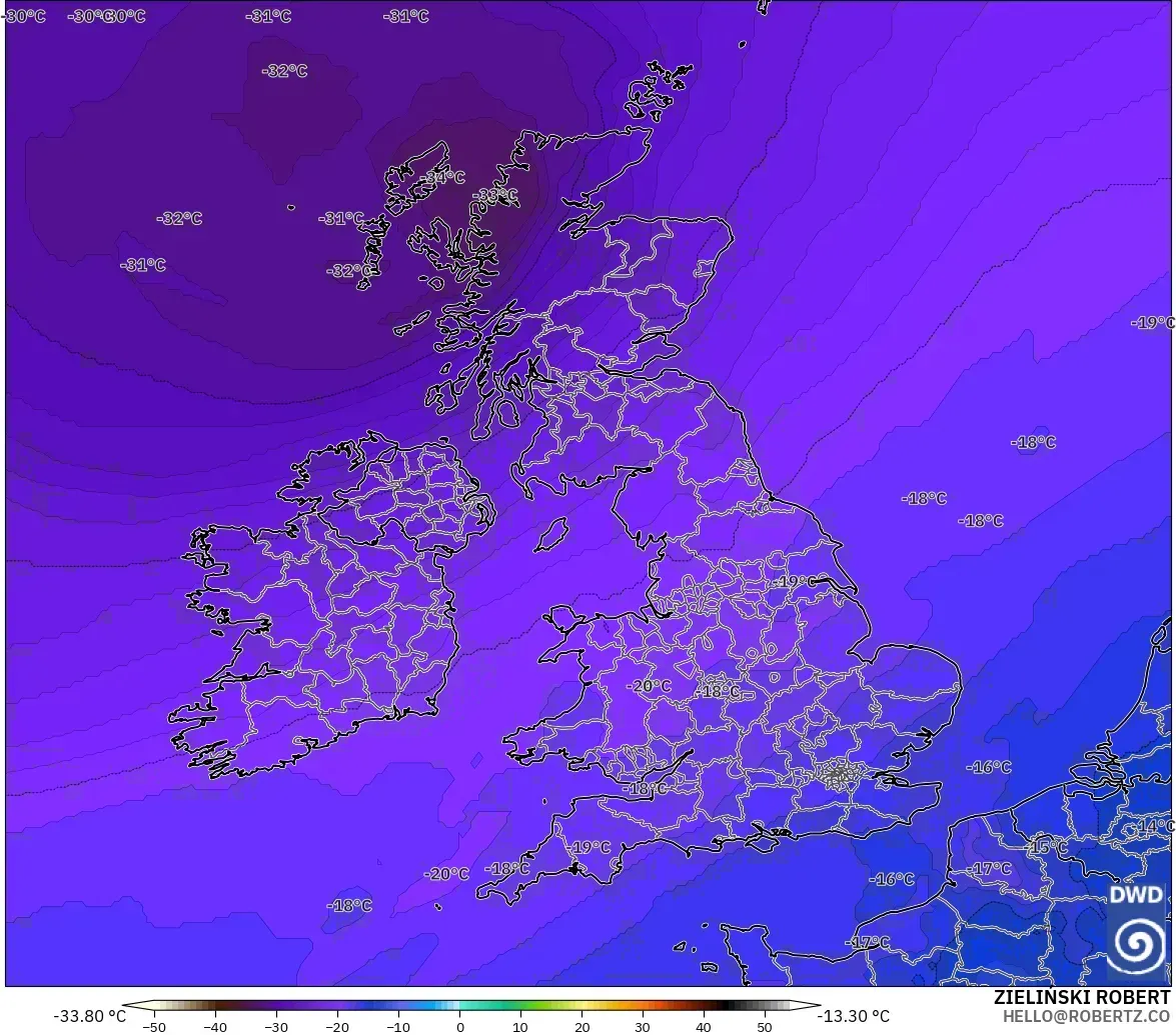 ICON modelo - Reino Unido, Temperatura a 500 hPa