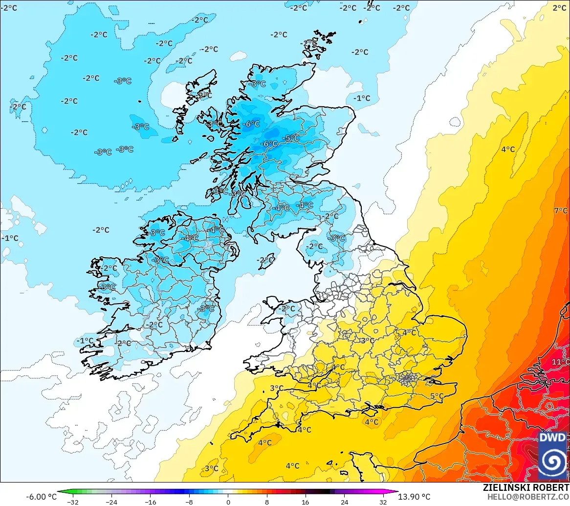 ICON modelo - Reino Unido, Anomalia de temperatura a 850 hPa