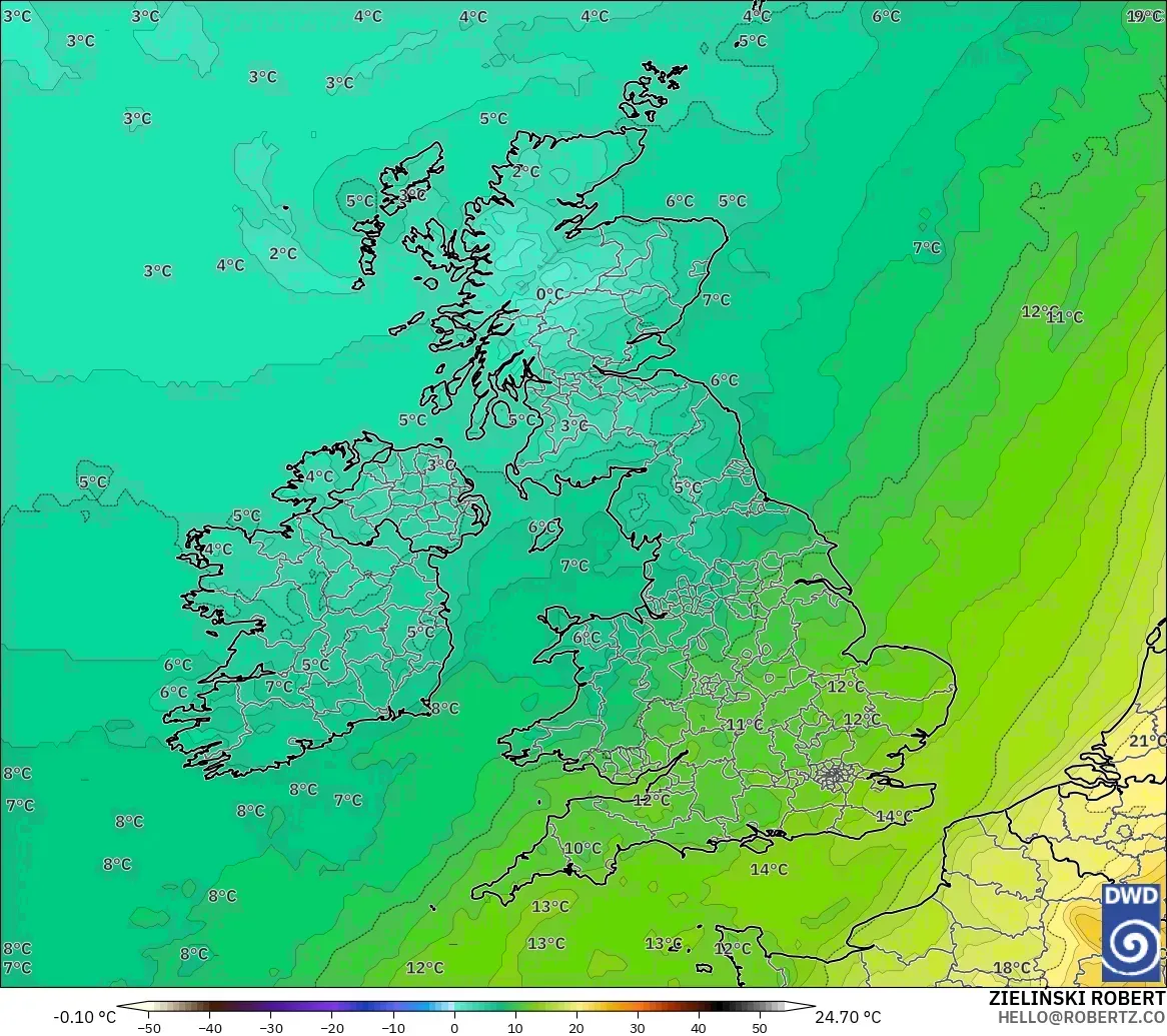 ICON modelo - Reino Unido, Temperatura a 850 hPa
