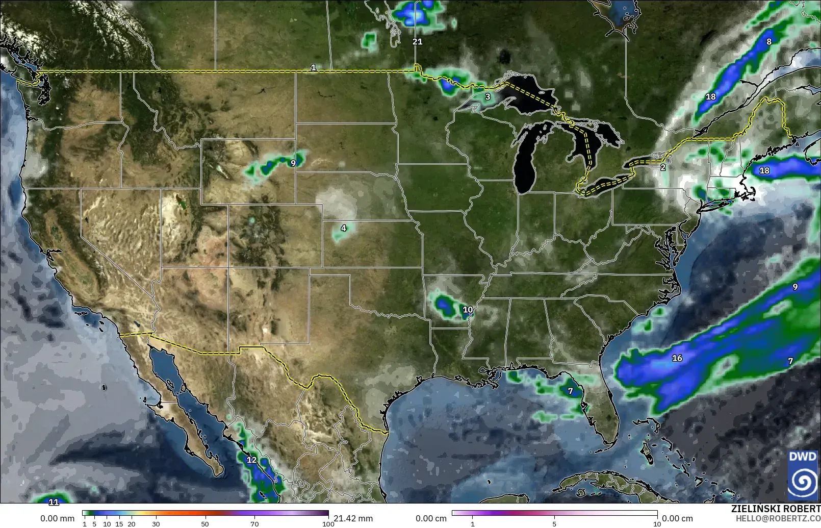 ICON modelo - Estados Unidos, Precipitação, nuvens e pressão