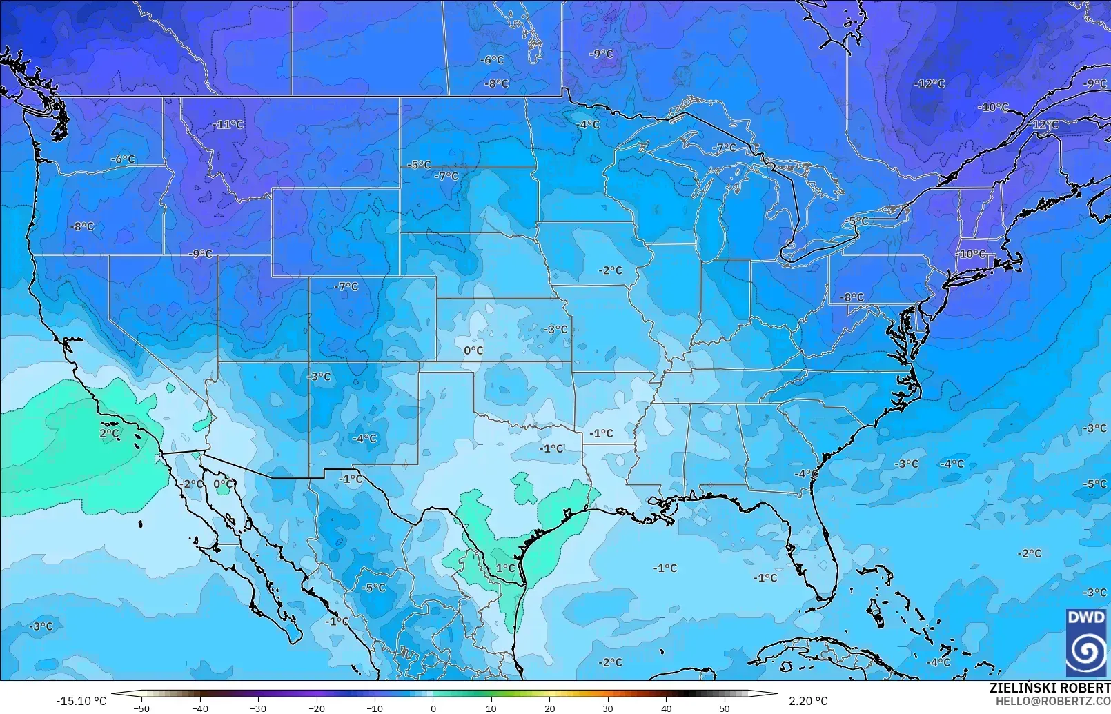 ICON modelo - Estados Unidos, Temperatura a 500 hPa