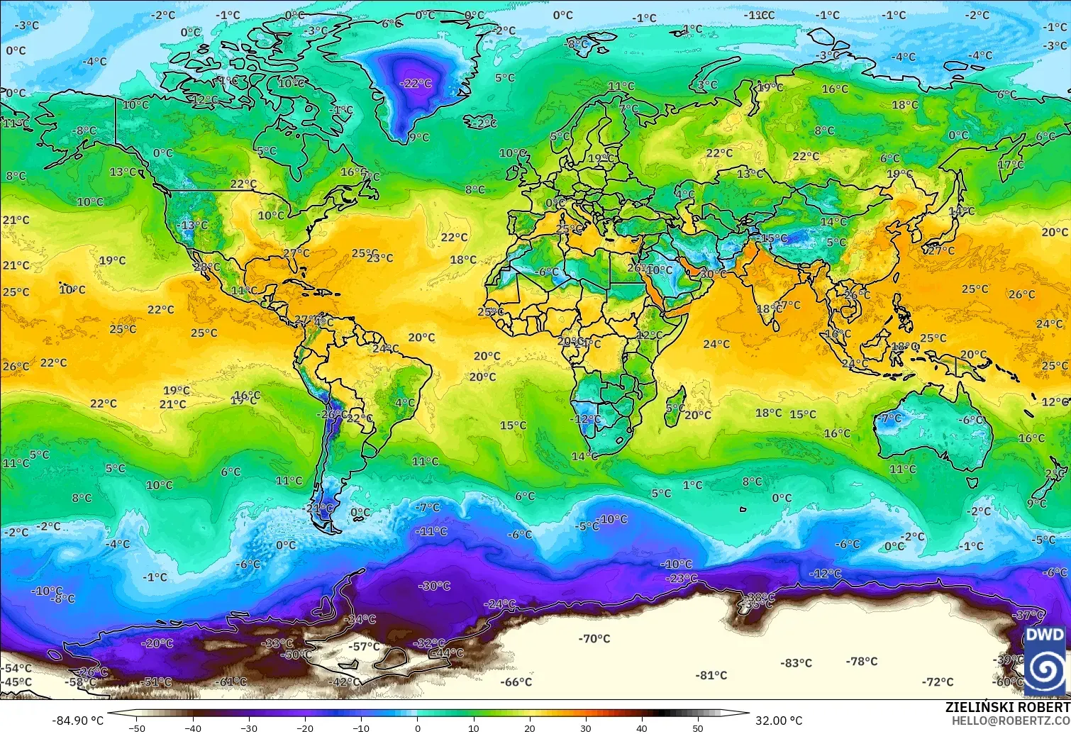 ICON modelo - Mundo, Ponto de orvalho a 2 m