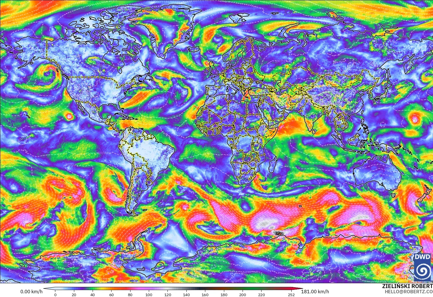 ICON modelo - Mundo, Rajadas de Vento Máximas