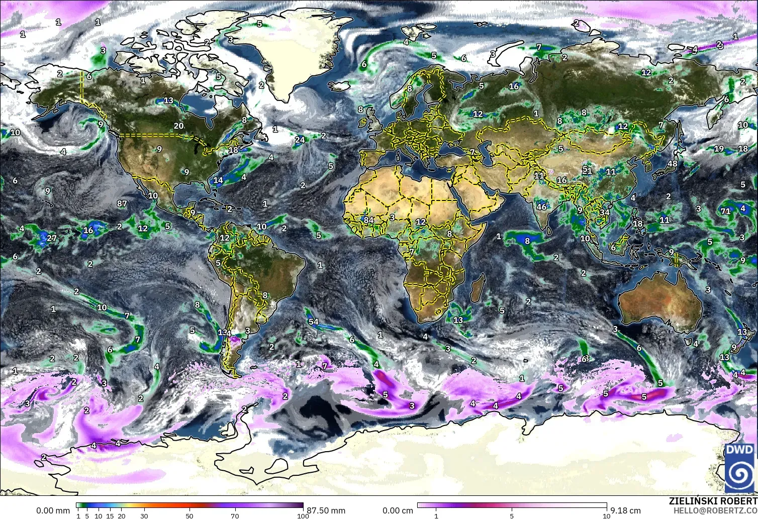 ICON modelo - Mundo, Precipitação, nuvens e pressão