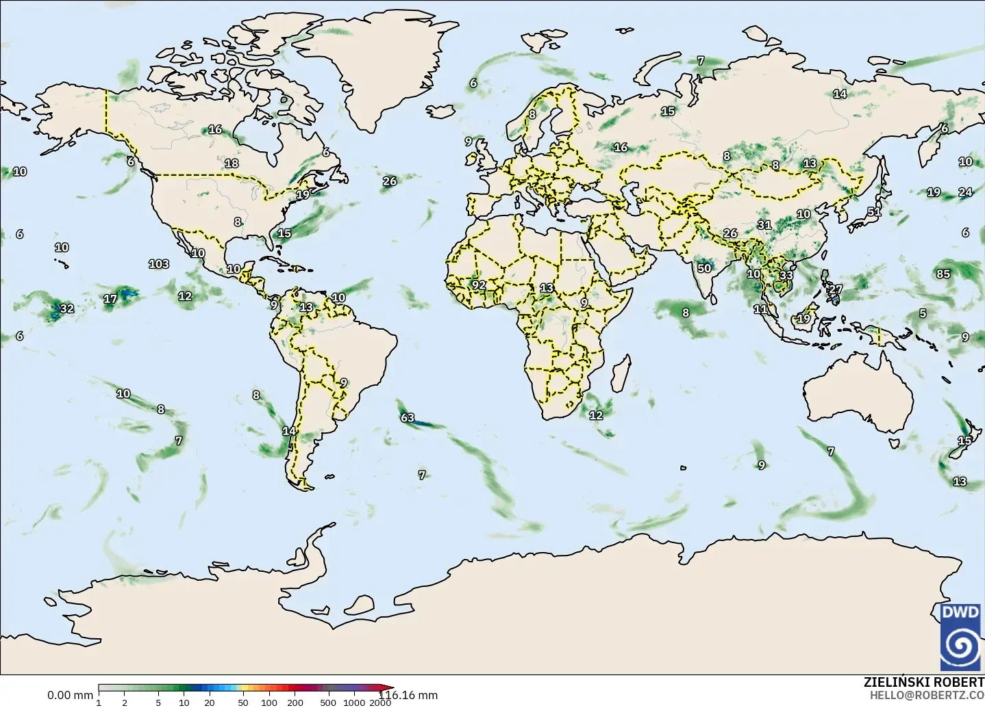 ICON modelo - Mundo, Acúmulo de precipitação
