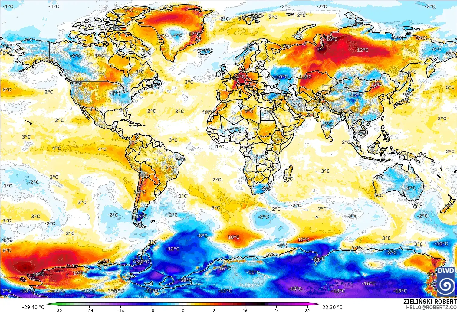 ICON modelo - Mundo, Anomalia de temperatura a 2 m