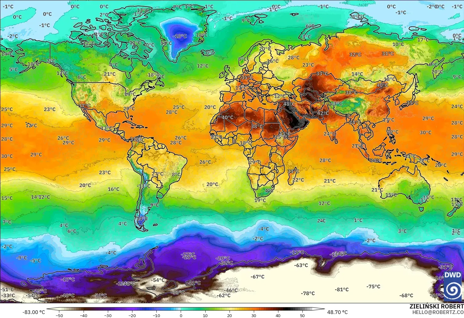 ICON modelo - Mundo, Temperatura a 2 m