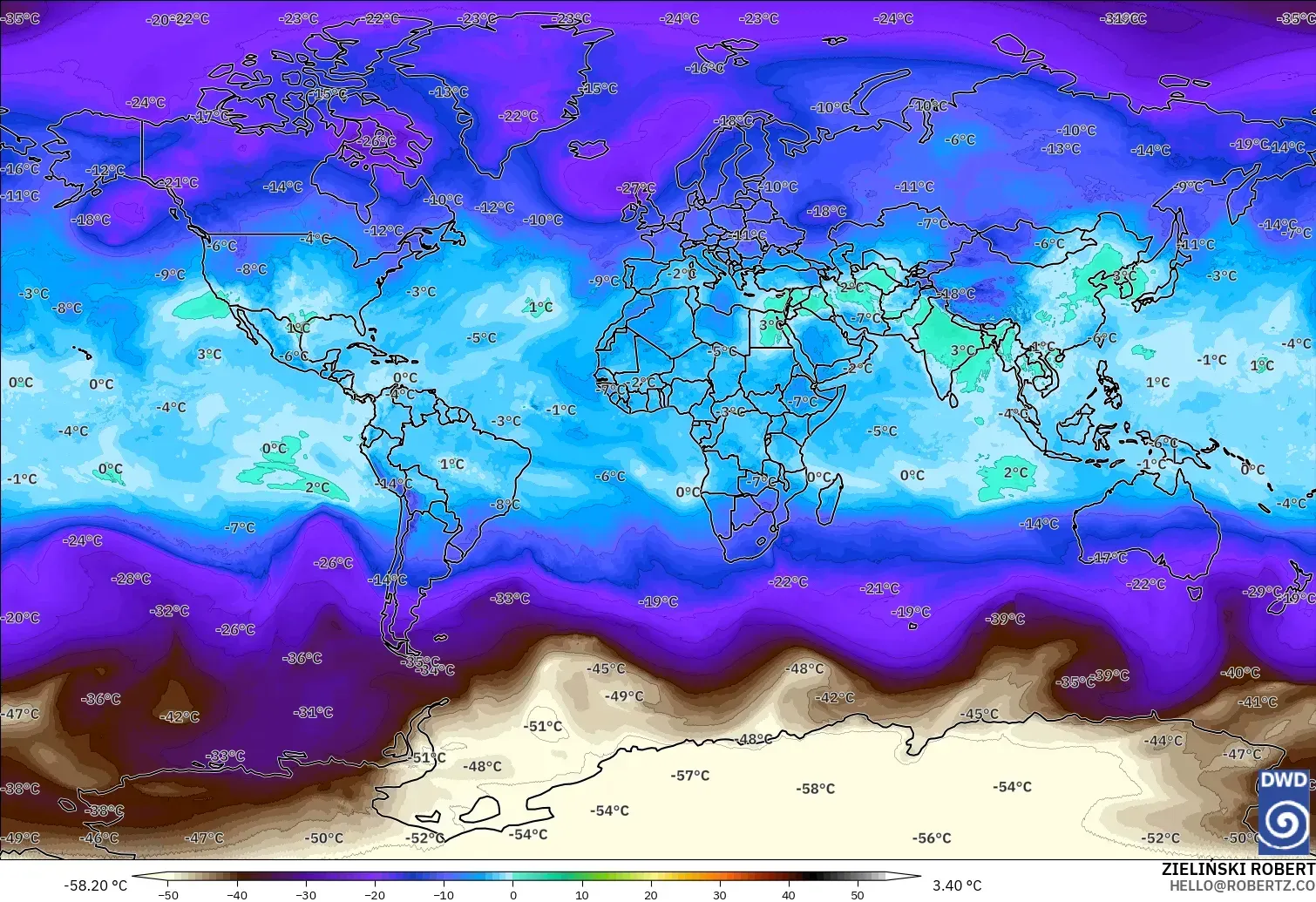ICON modelo - Mundo, Temperatura a 500 hPa