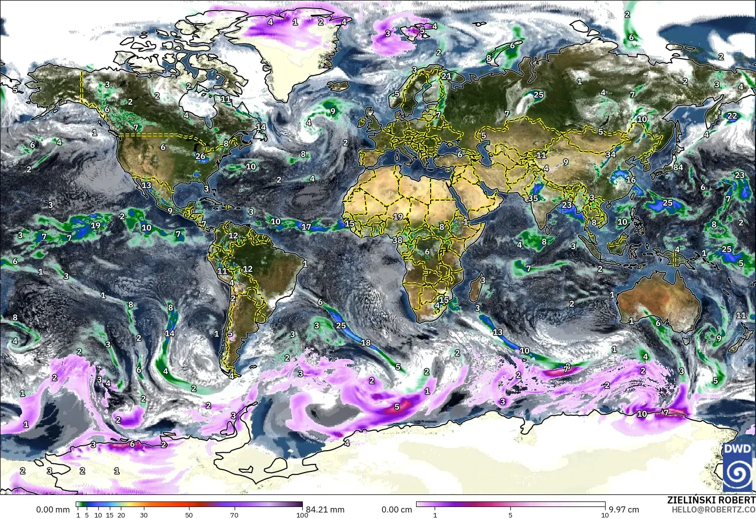 ICON modelo - Mundo, Precipitação, nuvens e pressão