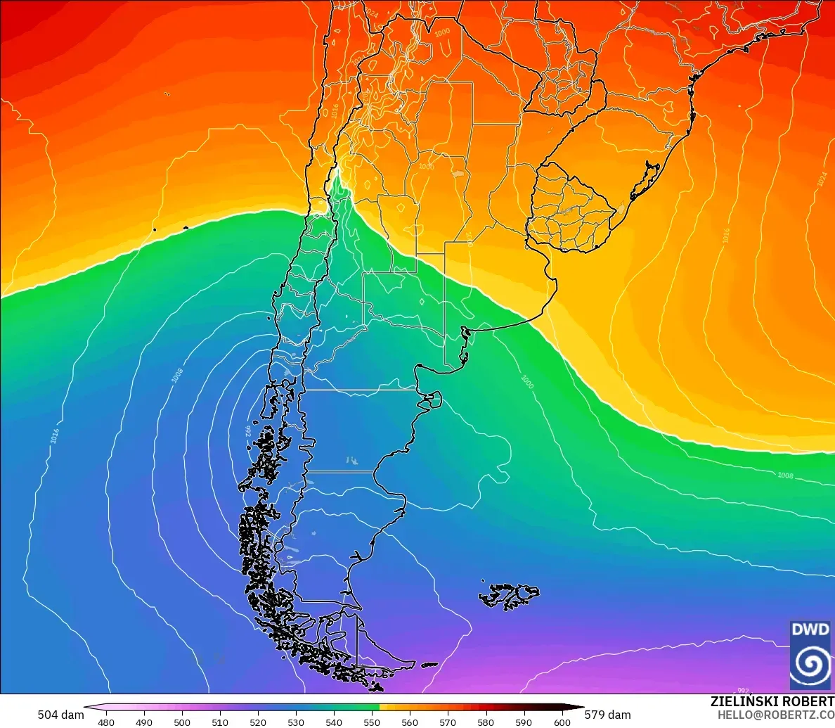 ICON modelo - Argentina, Altura geopotencial a 500 hPa