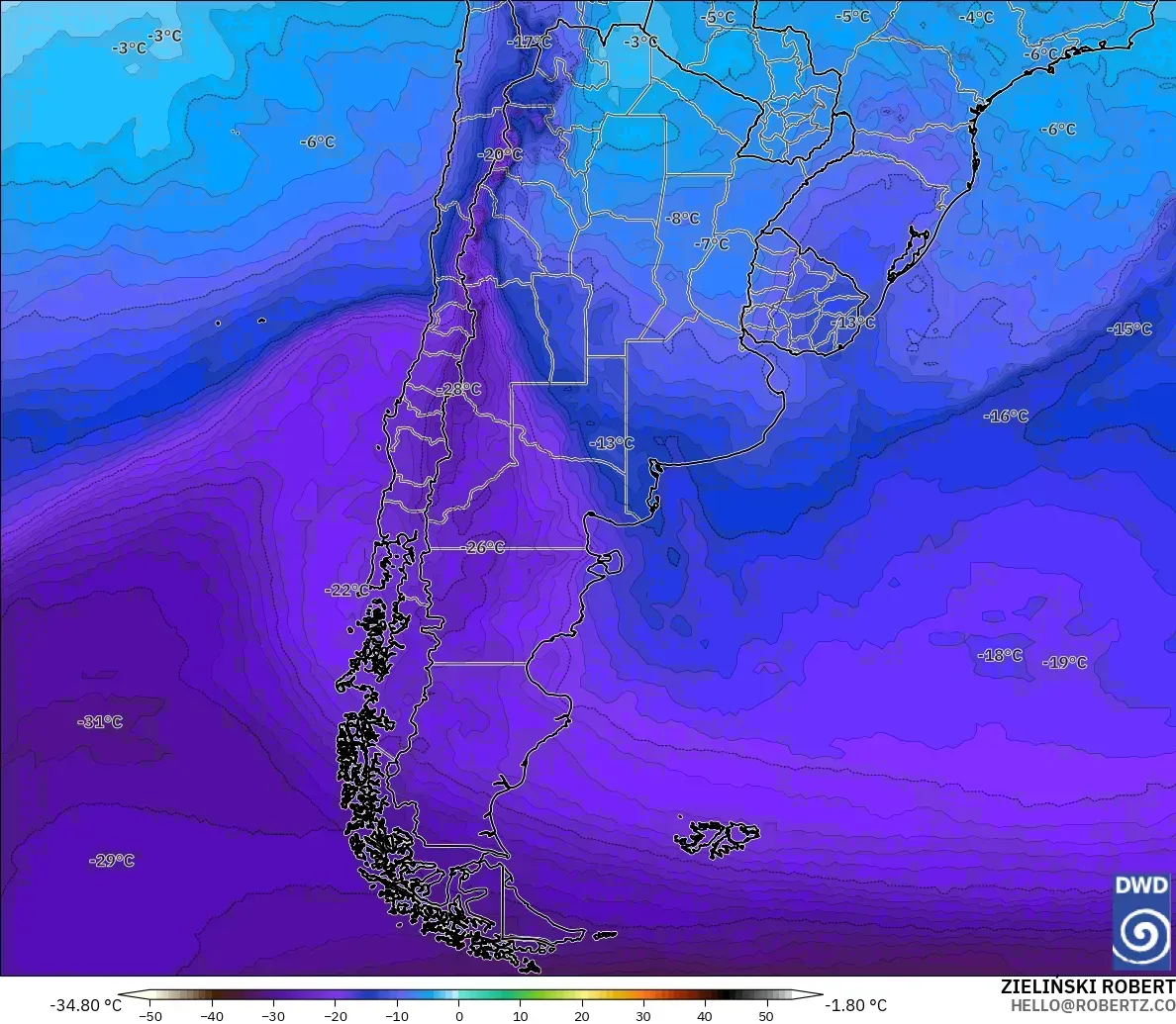 ICON modelo - Argentina, Temperatura a 500 hPa
