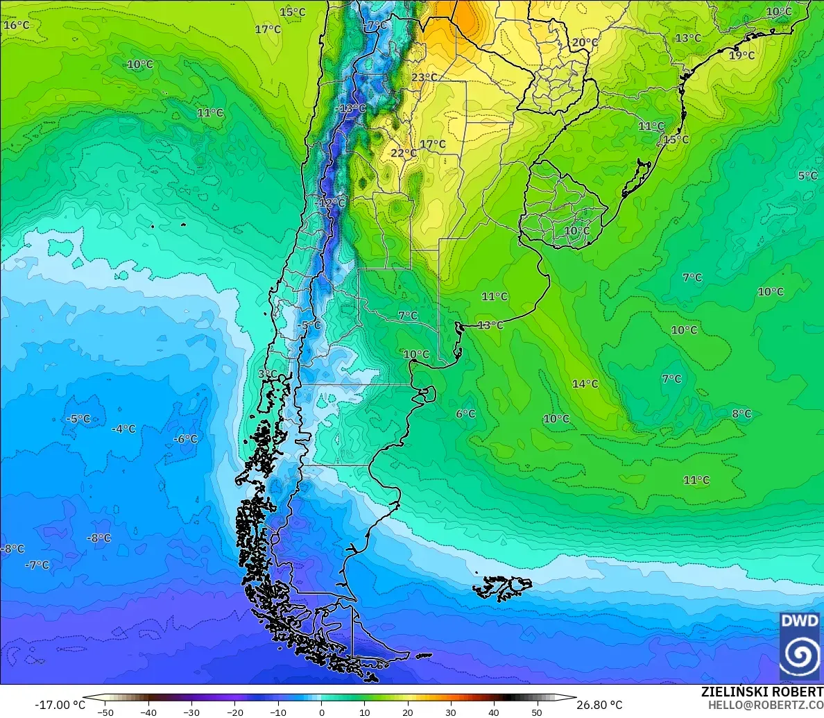 ICON modelo - Argentina, Temperatura a 850 hPa