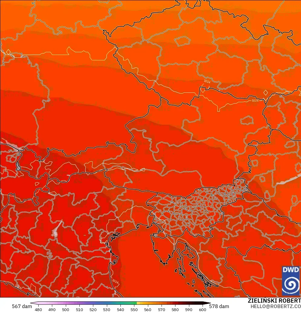 ICON modelo - Áustria, Altura geopotencial a 500 hPa