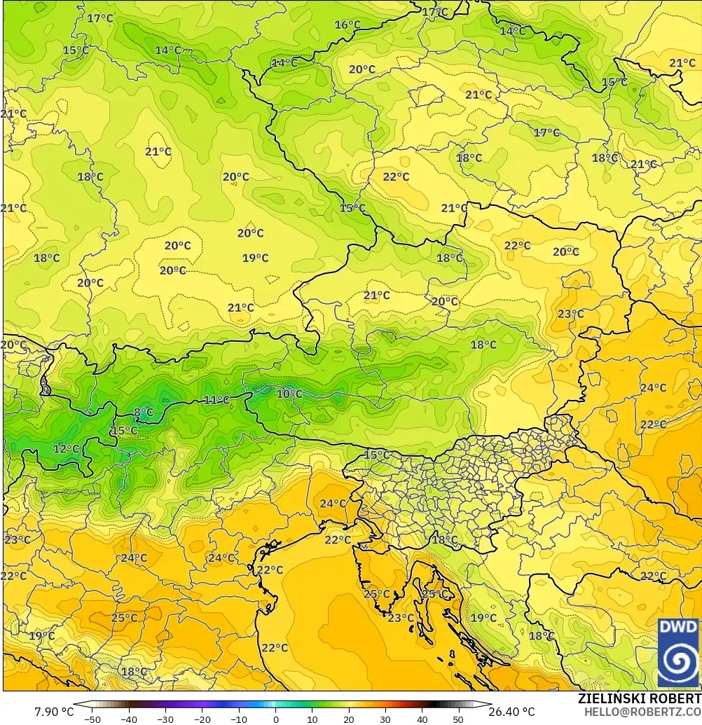 ICON modelo - Áustria, Temperatura a 2 m