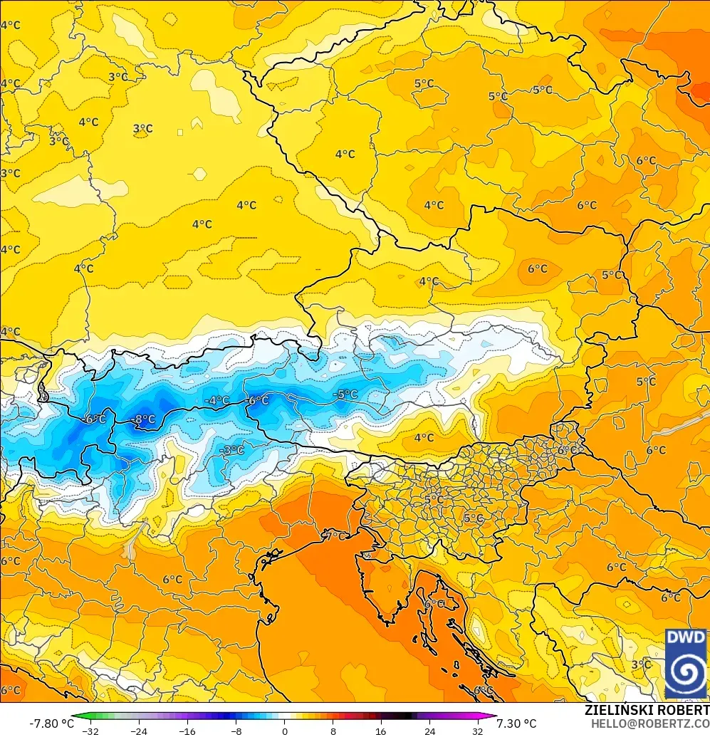 ICON modelo - Áustria, Anomalia de temperatura a 850 hPa