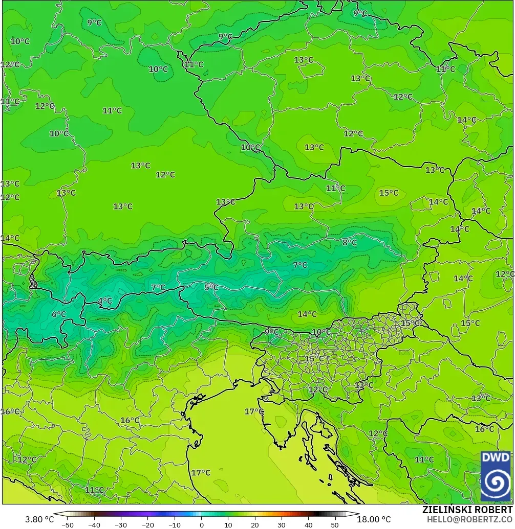 ICON modelo - Áustria, Temperatura a 850 hPa