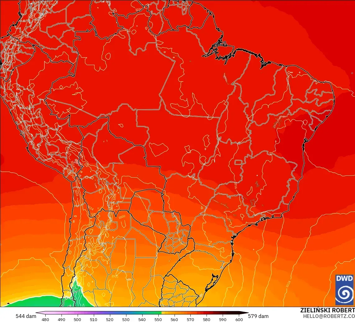 ICON modelo - Brasil, Altura geopotencial a 500 hPa