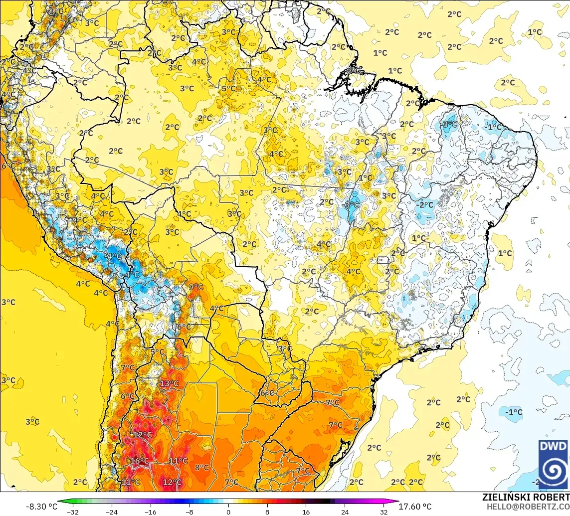 ICON modelo - Brasil, Anomalia de temperatura a 2 m