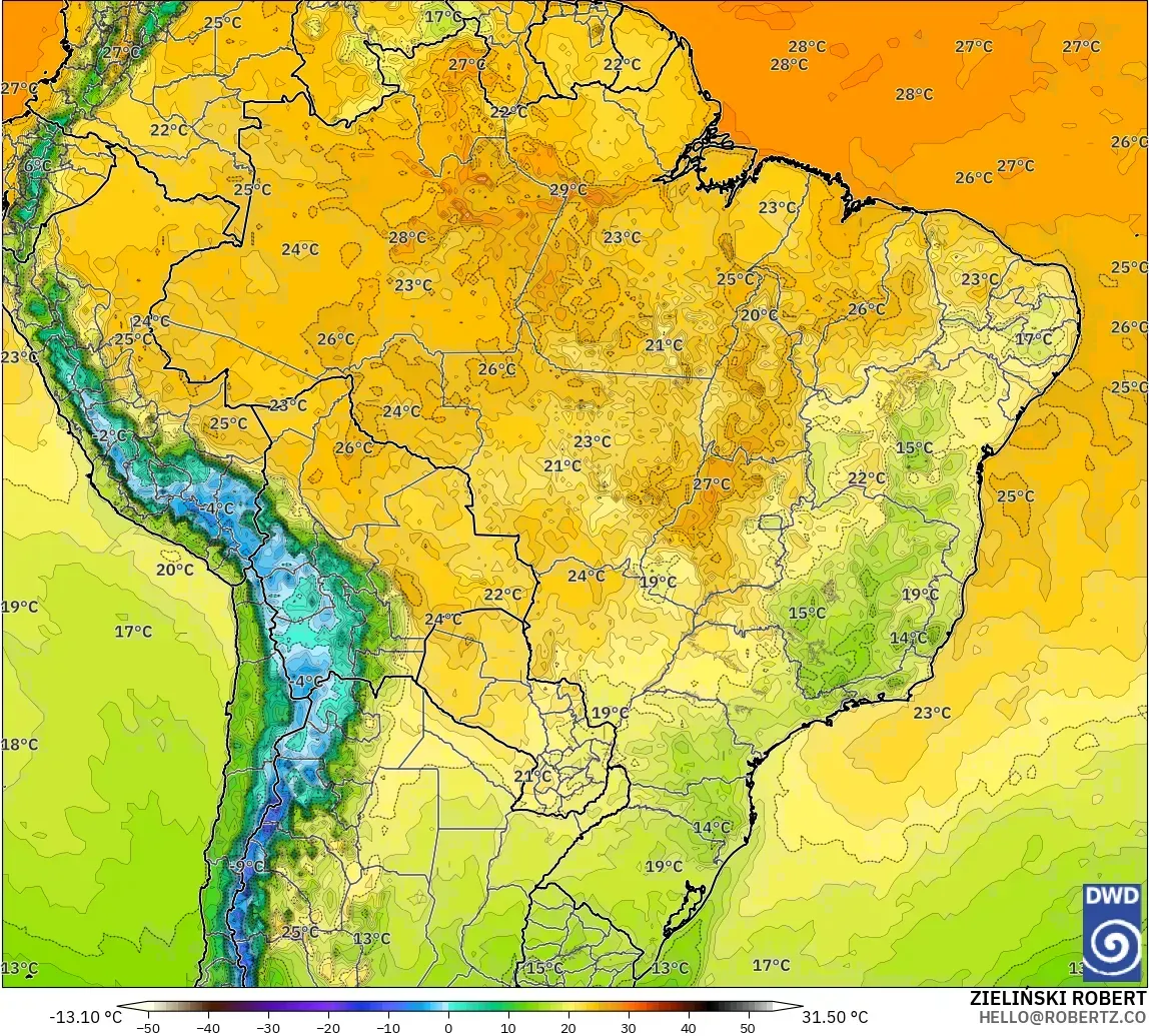 ICON modelo - Brasil, Temperatura a 2 m
