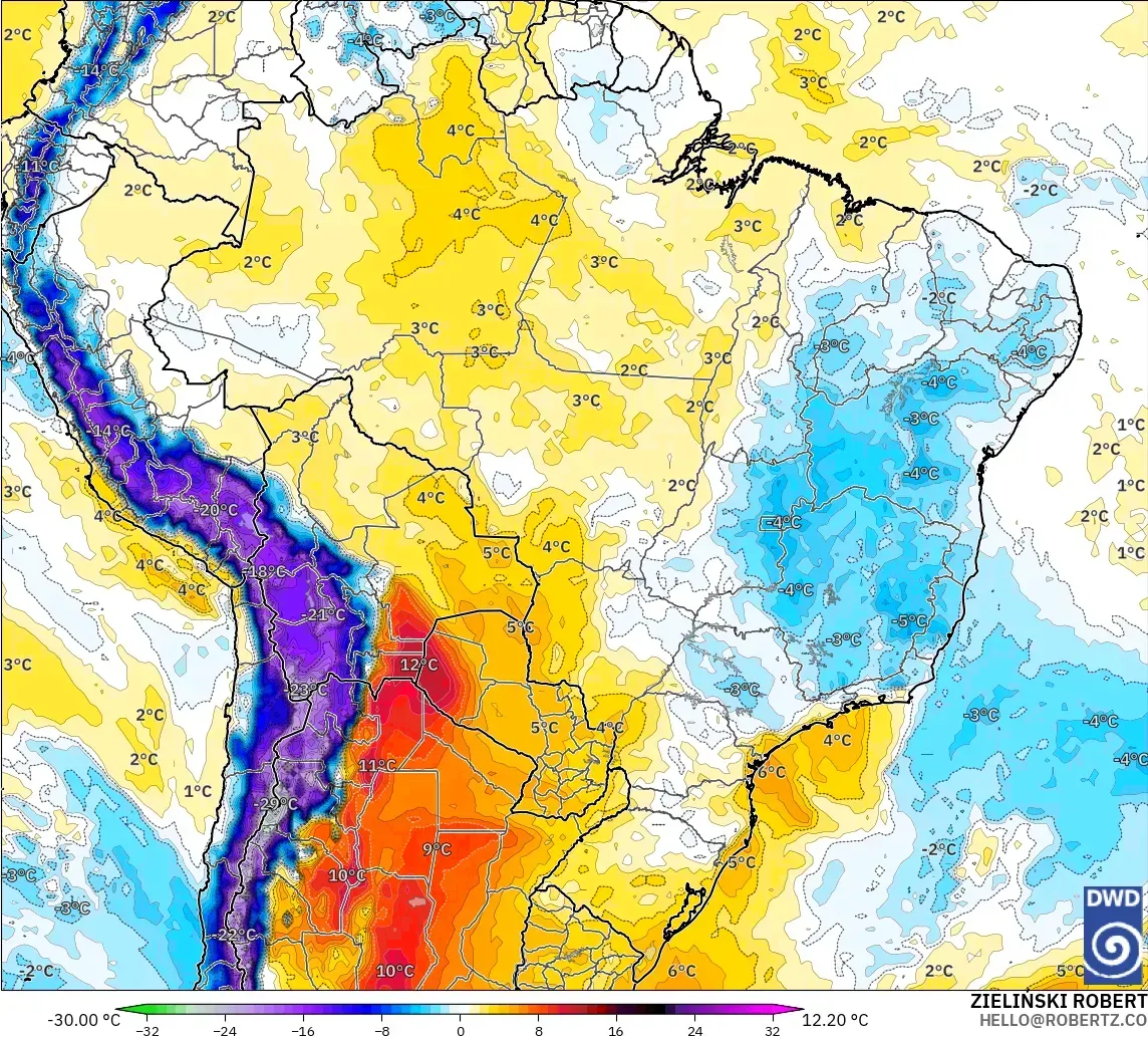 ICON modelo - Brasil, Anomalia de temperatura a 850 hPa