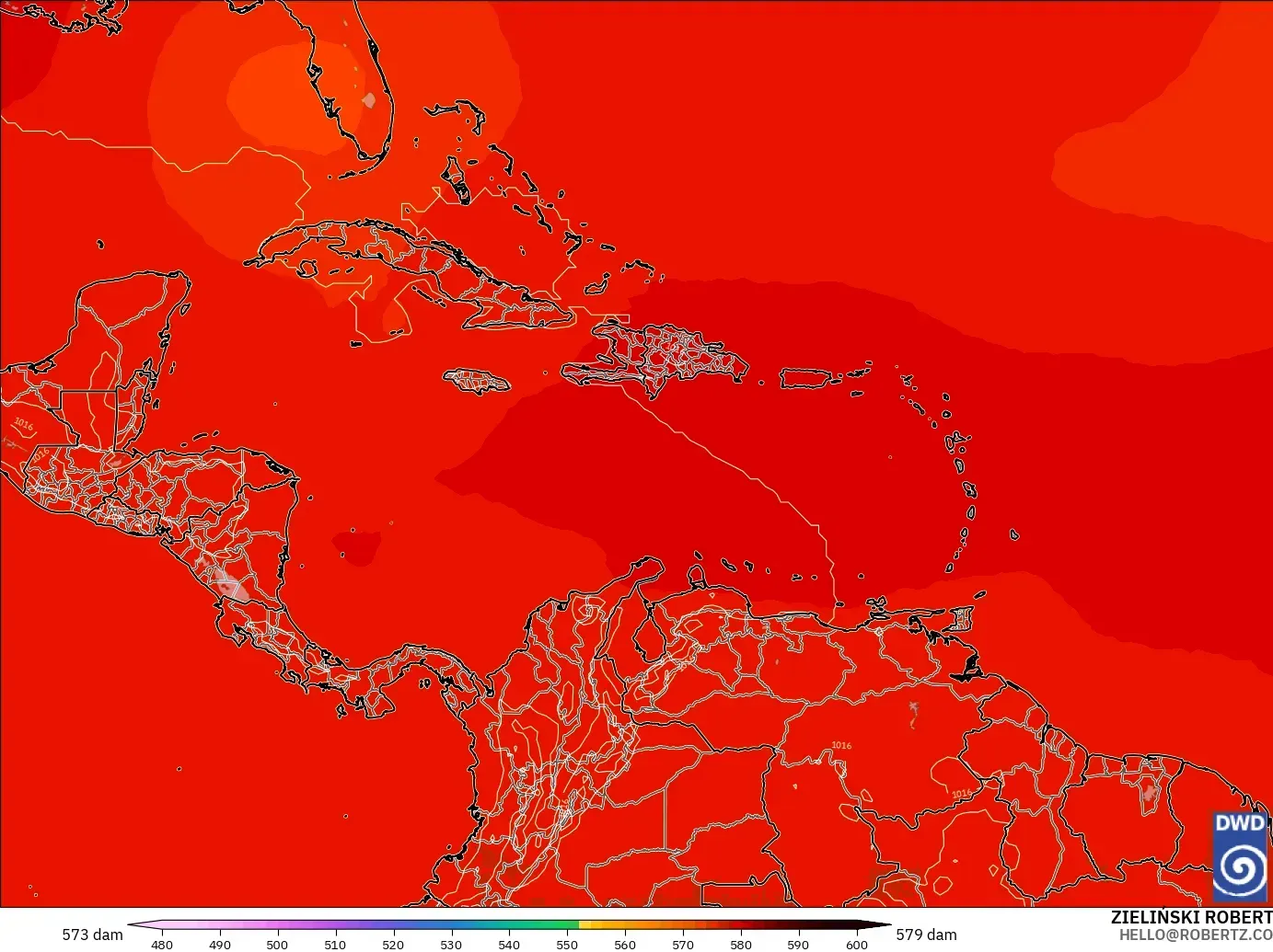 ICON modelo - Caribe, Altura geopotencial a 500 hPa