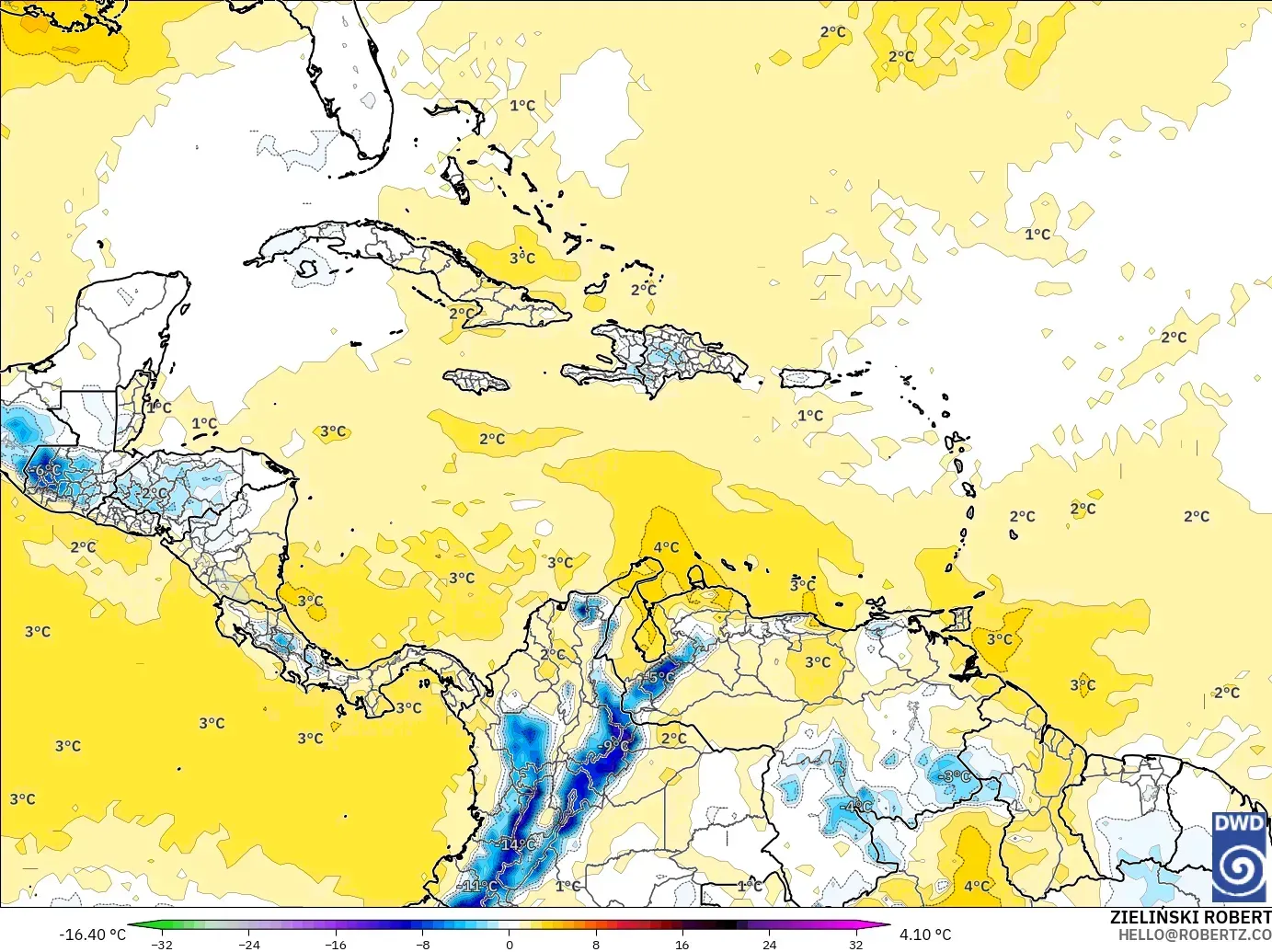 ICON modelo - Caribe, Anomalia de temperatura a 850 hPa
