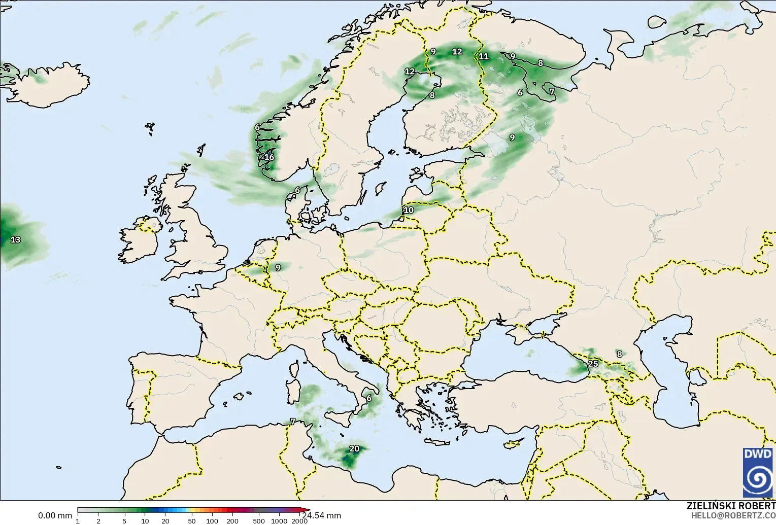 ICON modelo - Europa, Acúmulo de precipitação