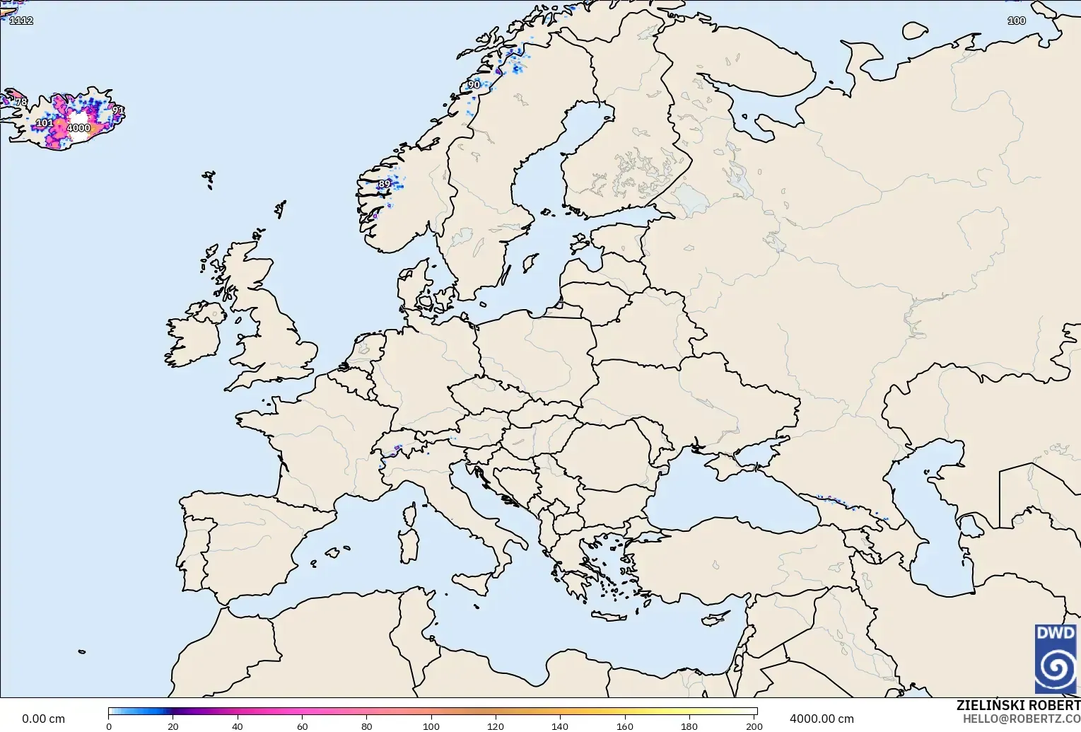 ICON modelo - Europa, Profundidade da neve