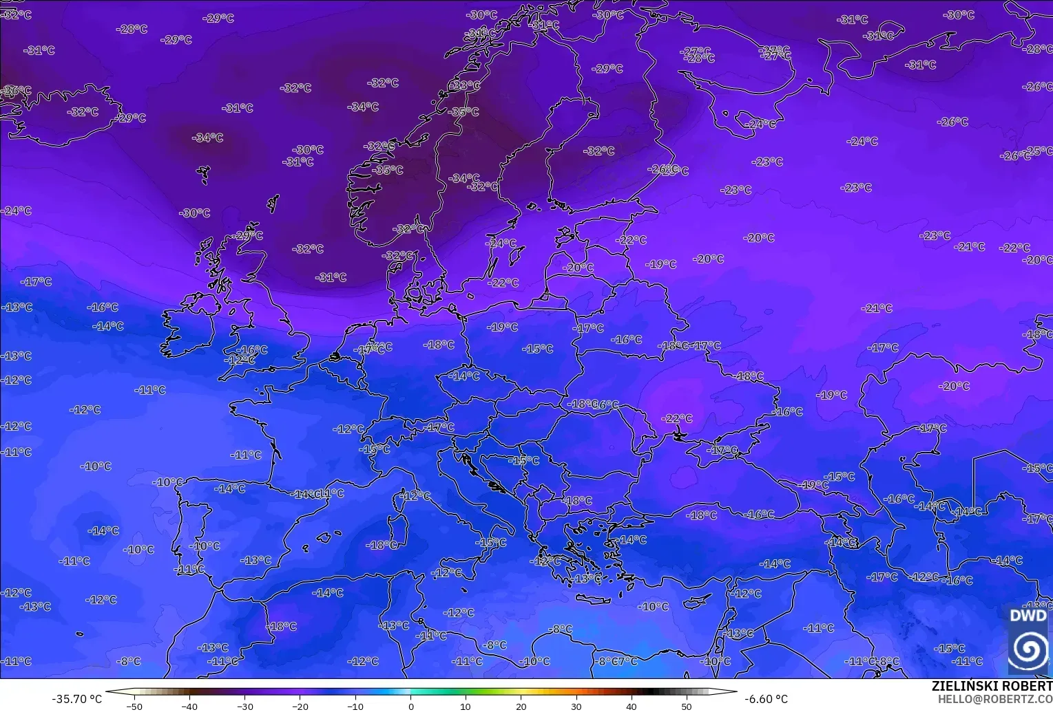 ICON modelo - Europa, Temperatura a 500 hPa