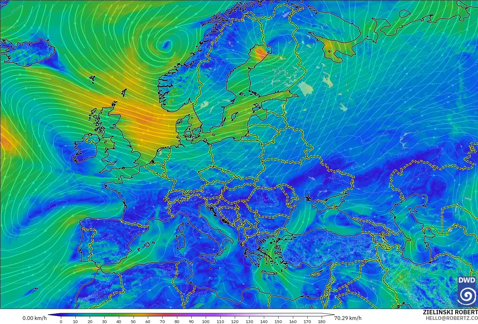 ICON modelo - Europa, Vento a 10 m