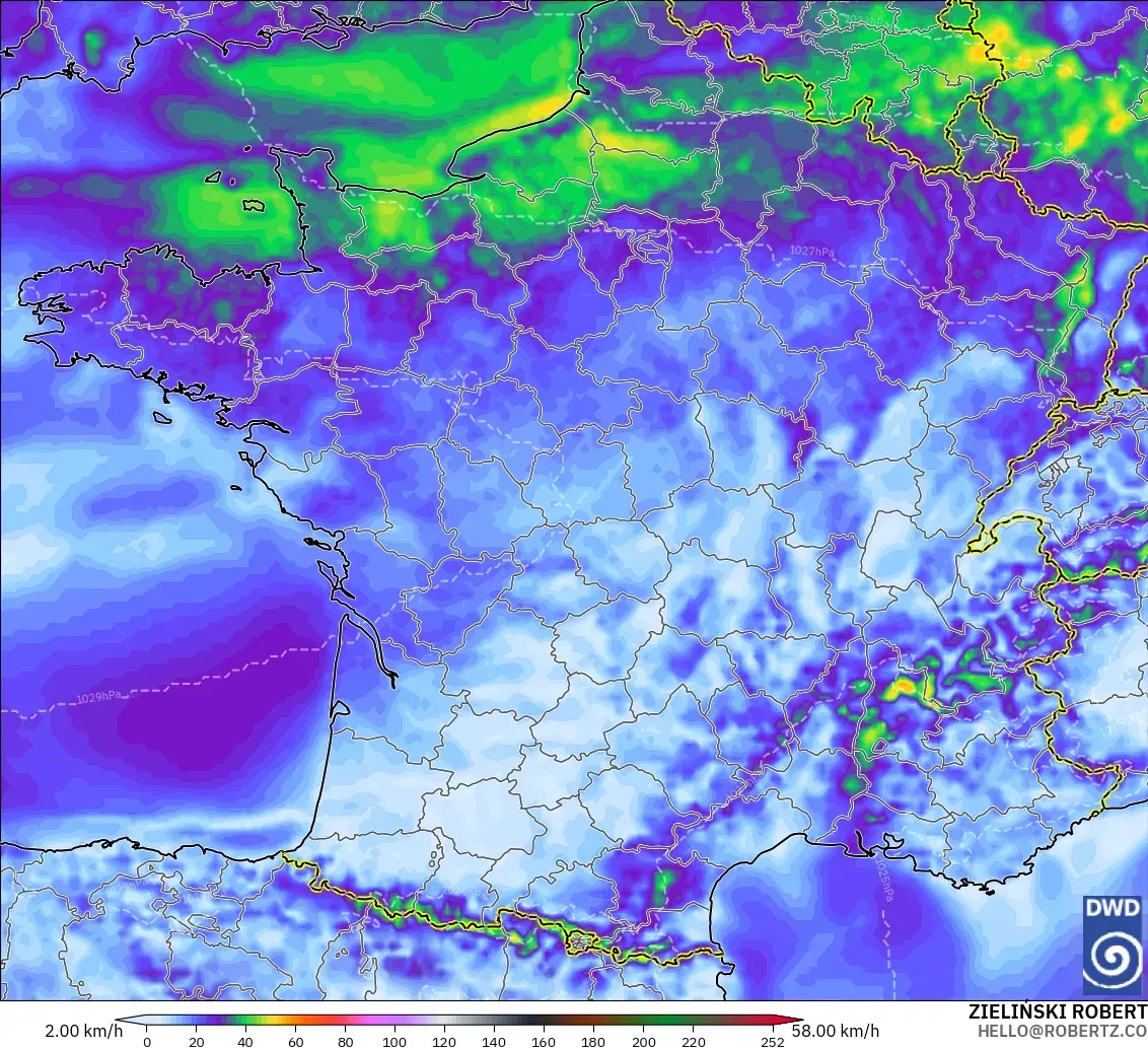ICON modelo - França, Rajadas de Vento Máximas