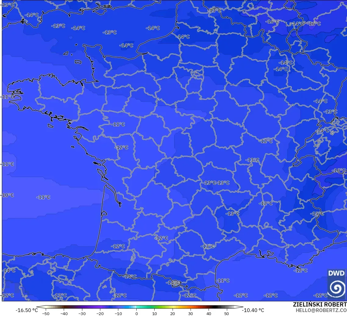 ICON modelo - França, Temperatura a 500 hPa