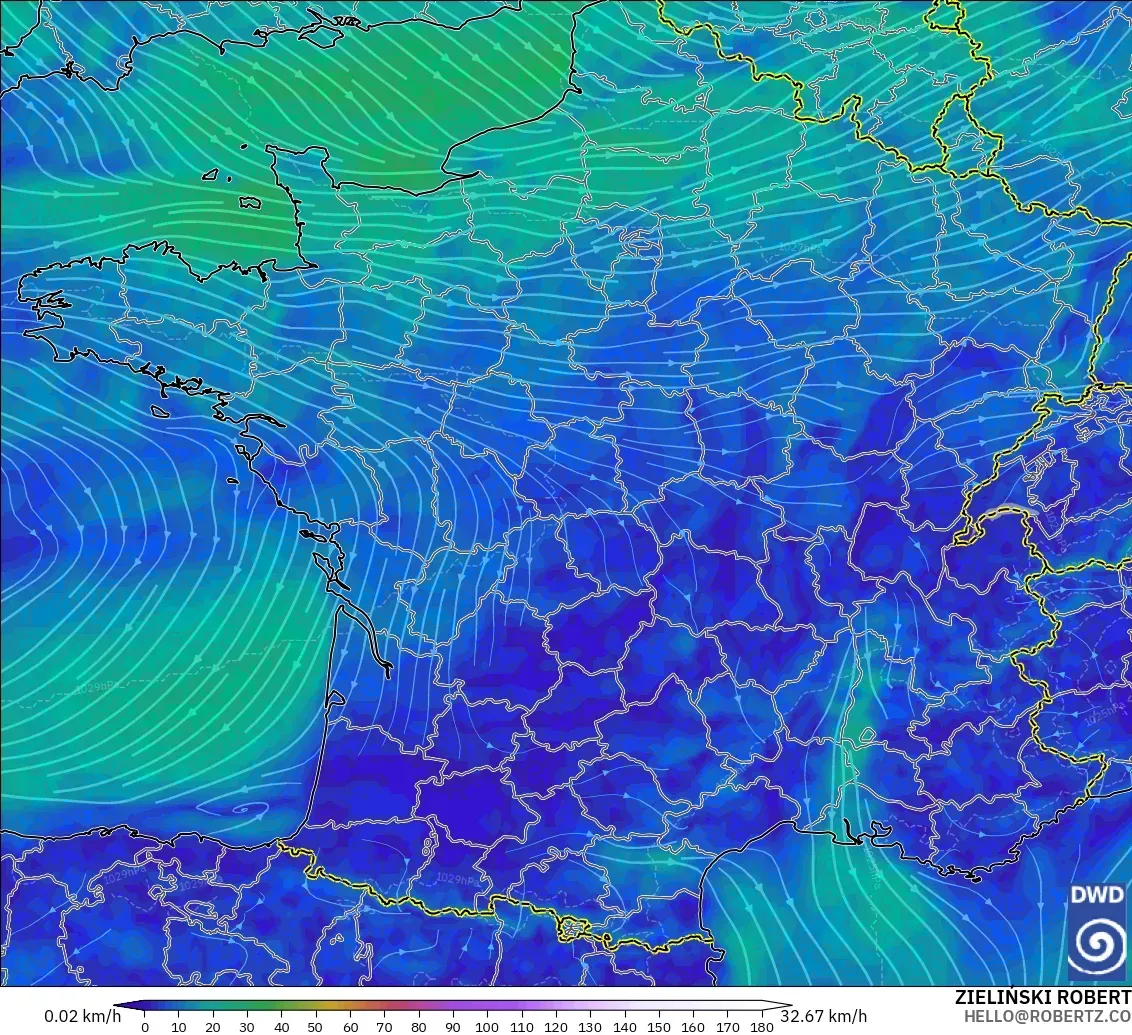 ICON modelo - França, Vento a 10 m