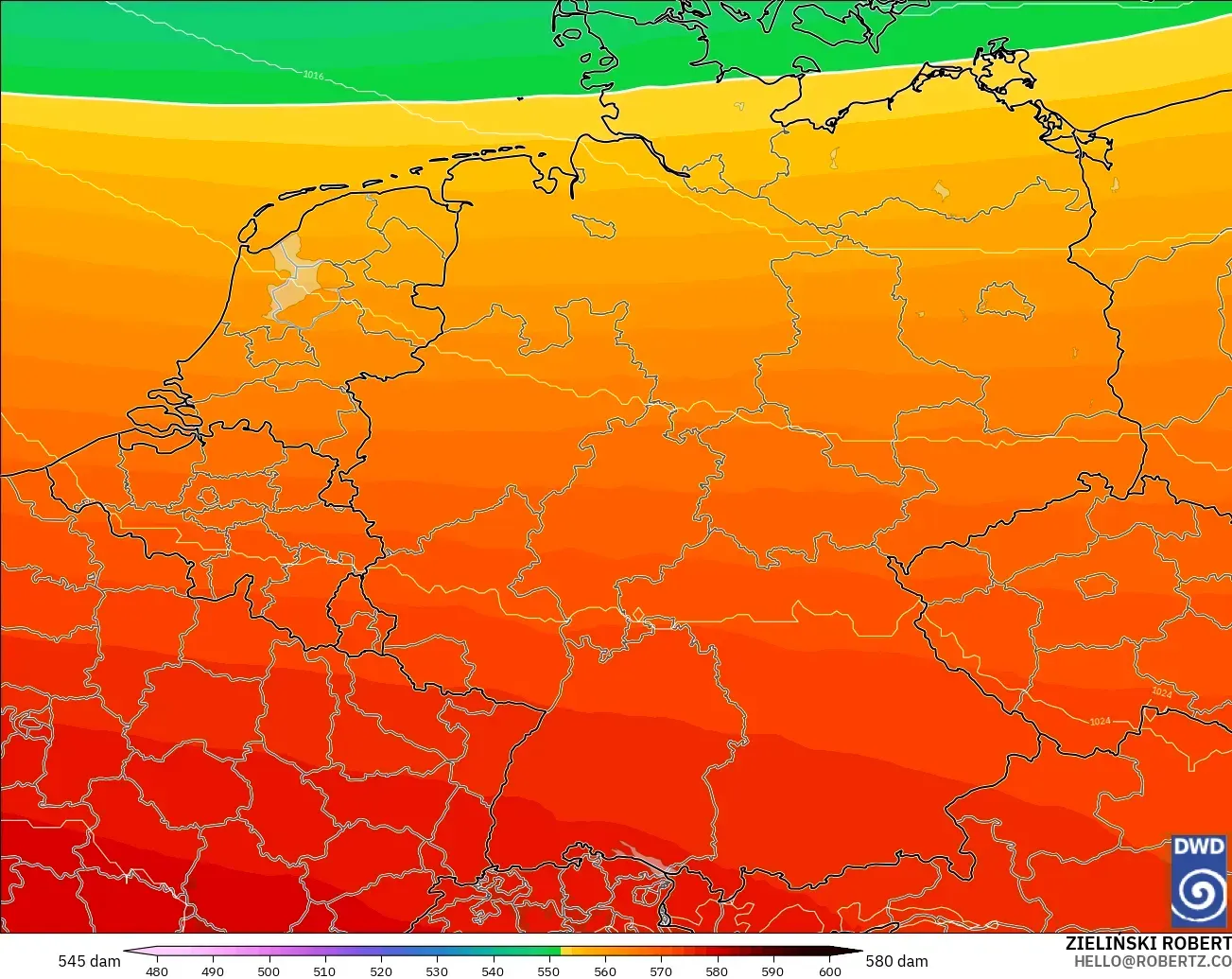 ICON modelo - Alemanha, Altura geopotencial a 500 hPa