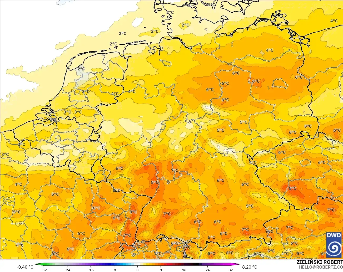 ICON modelo - Alemanha, Anomalia de temperatura a 2 m
