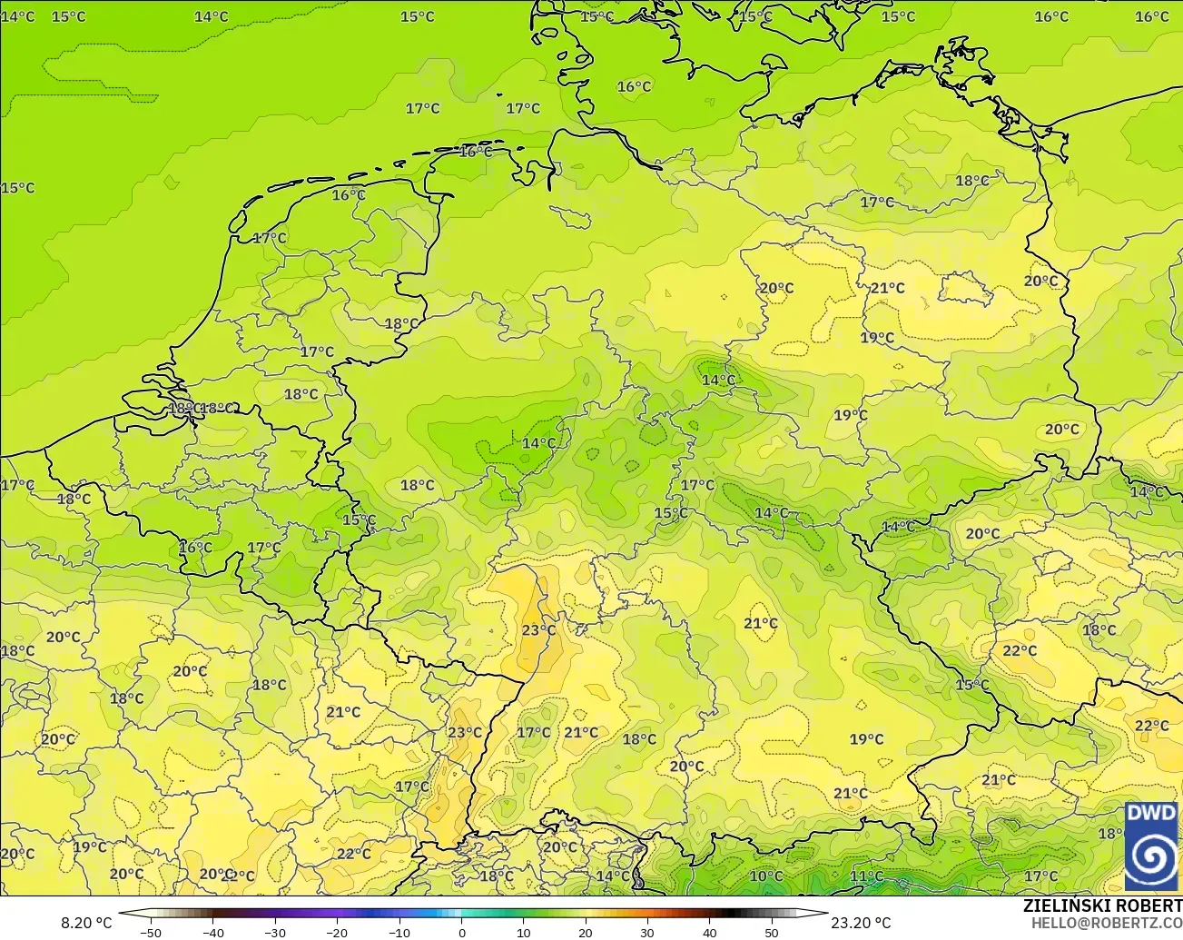 ICON modelo - Alemanha, Temperatura a 2 m