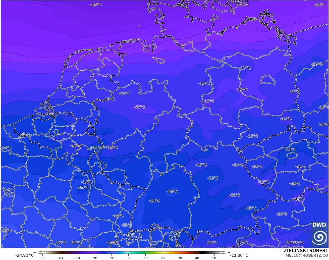ICON modelo - Alemanha, Temperatura a 500 hPa