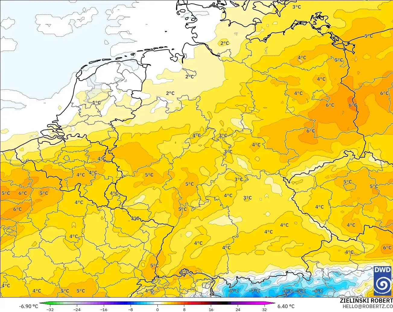ICON modelo - Alemanha, Anomalia de temperatura a 850 hPa