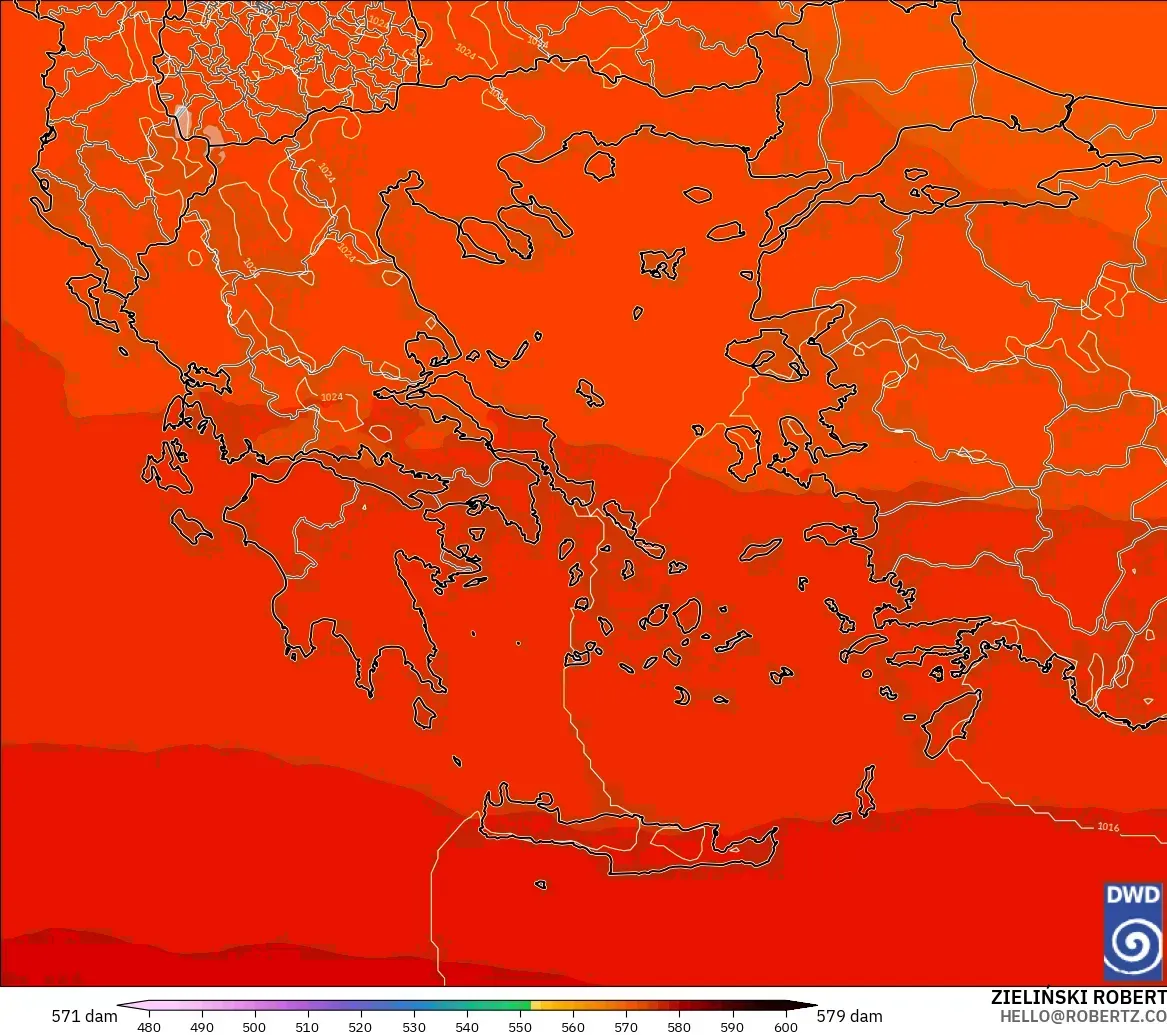 ICON modelo - Grécia, Altura geopotencial a 500 hPa