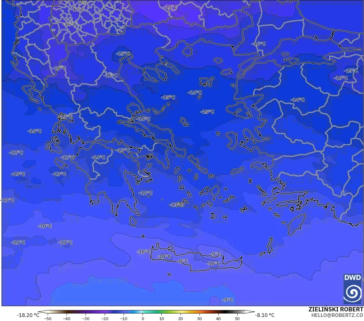 ICON modelo - Grécia, Temperatura a 500 hPa