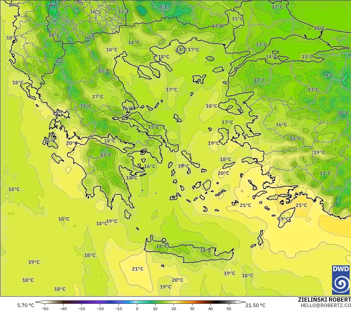 ICON modelo - Grécia, Temperatura a 850 hPa