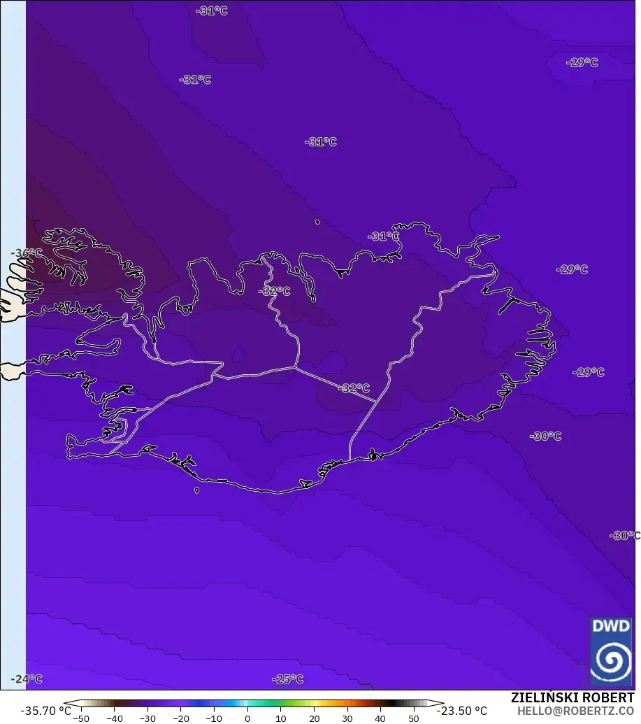 ICON modelo - Islândia, Temperatura a 500 hPa