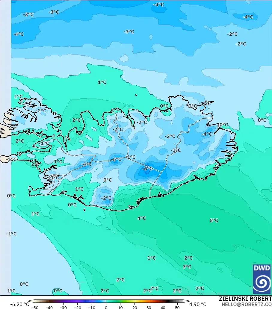 ICON modelo - Islândia, Temperatura a 850 hPa