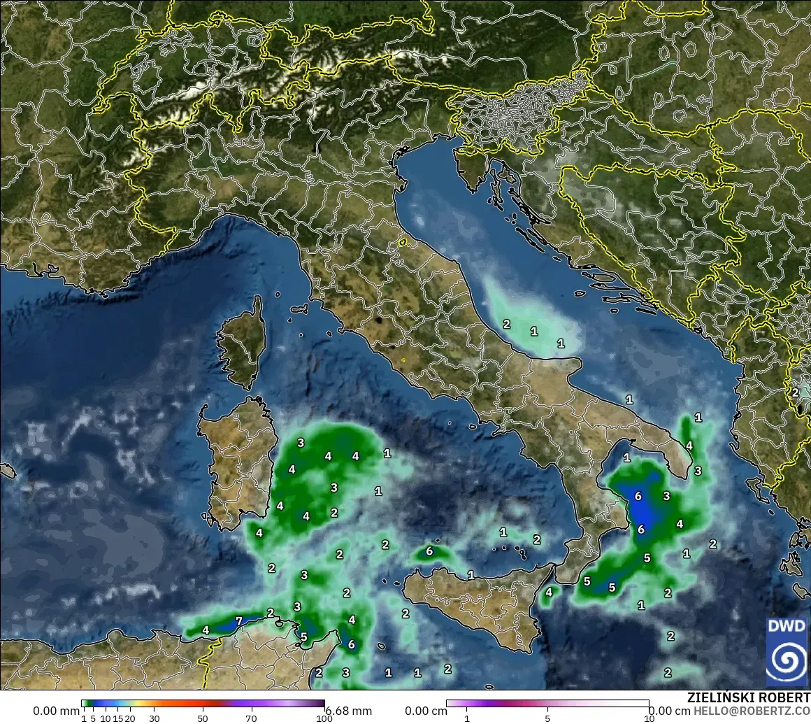 ICON modelo - Itália, Precipitação, nuvens e pressão