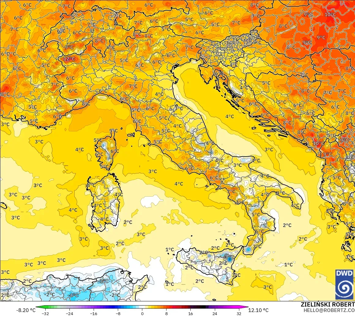 ICON modelo - Itália, Anomalia de temperatura a 2 m