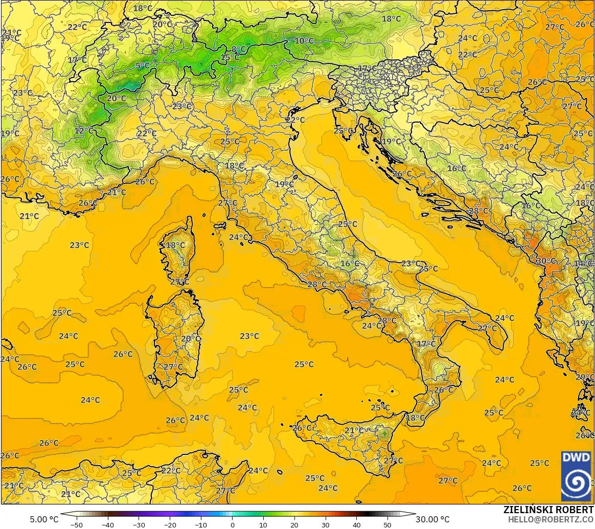 ICON modelo - Itália, Temperatura a 2 m